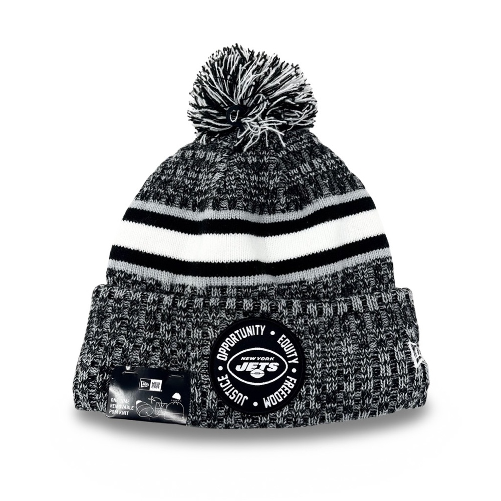 2023 New Era New York Jets Inspire Change Pom Knit Black White Cap